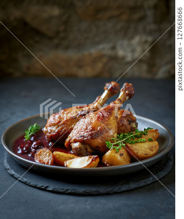Traditional French dish: Confit de canard 127668666