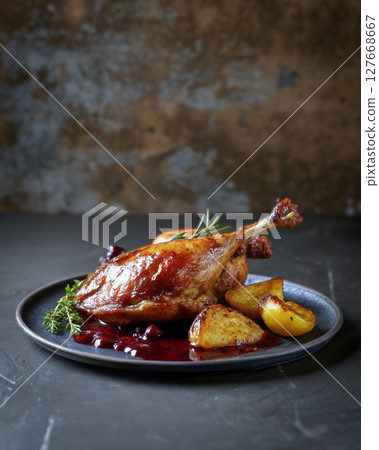 Traditional French dish: Confit de canard 127668667
