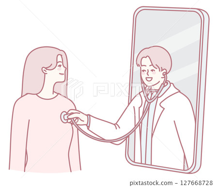 Engaging in a Telemedicine Consultation with your Doctor through your Smartphone device 127668728