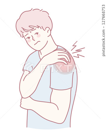 An illustrative representation depicting shoulder pain and discomfort experienced by a young adult 127668753