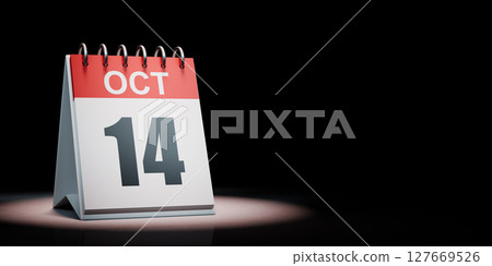 October 14 Calendar Spotlighted on Black Background 127669526