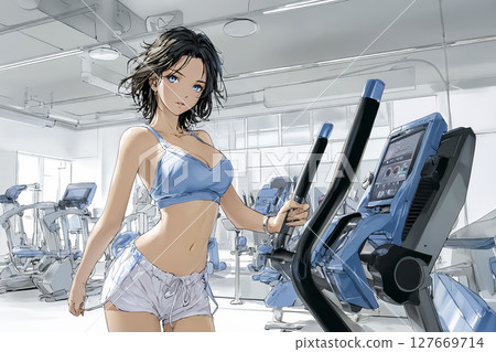 一名年輕女子在體育館挑戰交叉訓練機的插畫素材 一名年輕女子在體育館挑戰交叉訓練機的插畫素材 127669714