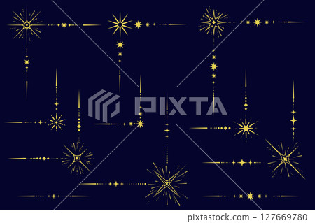 Celestial magic borders. Mystic ornament with sun and stars. Astrology corner element and elegant divider with spiritual symbols. Vector vintage decorations with esoteric signs. Celestial magic borders. Mystic ornament with sun and stars. Astrology corner element and elegant divider with spiritual symbols. Vector vintage decorations with esoteric signs. 127669780