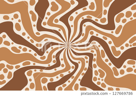Caramel and chocolate pattern background. Swirl peanut butter. Creamy milk wavy syrup. Abstract groovy spiral stripes of sweet with retro deign. Vector 127669786