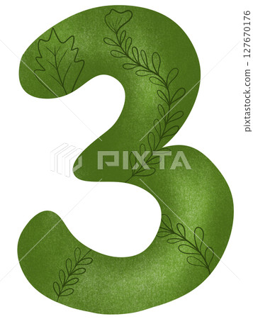 Drawing green number from zero to nine in leave pattern 127670176