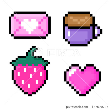 Cute set of pixel icons 127670203