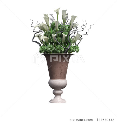 decorative flowers and plants for the interior, isolated on transparent background, 3D illustration, cg render 127670332