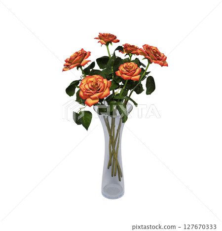 decorative flowers and plants for the interior, isolated on transparent background, 3D illustration, cg render 127670333