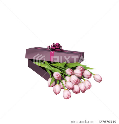 decorative flowers and plants for the interior, isolated on transparent background, 3D illustration, cg render 127670349