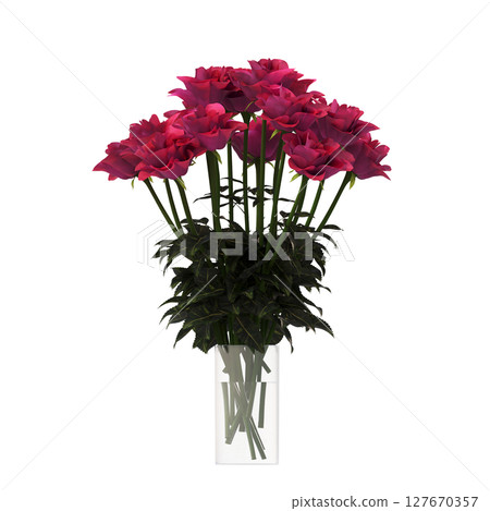 decorative flowers and plants for the interior, isolated on transparent background, 3D illustration, cg render 127670357