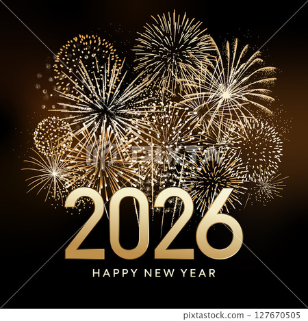 2026 fireworks poster, gold number, New Year greeting card 127670505