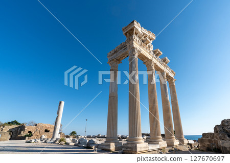 Temple of Apollon ancient ruins. Apollon temple in Side antique city, Antalya, Turkey 127670697