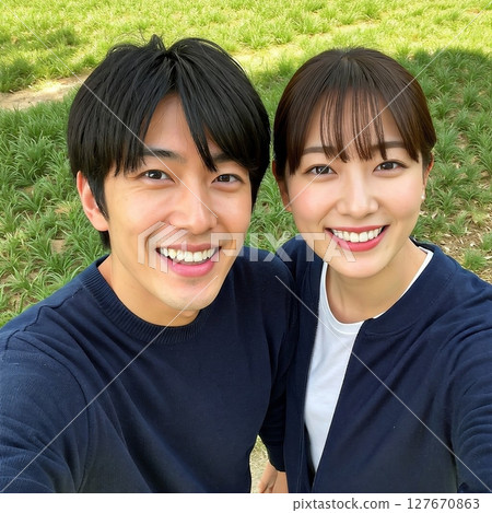 Young couple on a date in the park 127670863