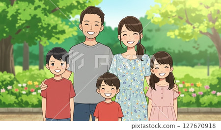 A memorable portrait of a smiling family in nature A memorable portrait of a smiling family in nature 127670918