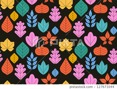 Autumn leaves seamless pattern. Colorful wrapping paper design. 127671044