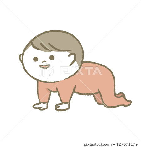 Smiling baby crawling in pink 127671179