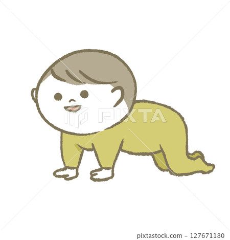 Smiling baby crawling yellow 127671180