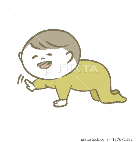 微笑嬰兒爬行黃色 微笑嬰兒爬行黃色 127671192