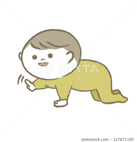 微笑嬰兒爬行黃色 微笑嬰兒爬行黃色 127671195