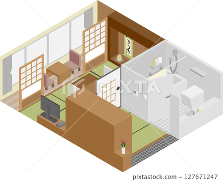 Isometric image of a hotel room 127671247