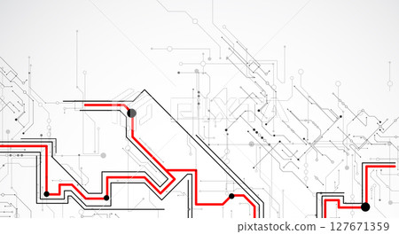 Digital circuit visualization vector background. Pattern with interconnected lines, nodes. Digital circuit visualization vector background. Pattern with interconnected lines, nodes. 127671359