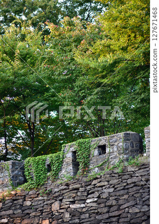 Seoul City Wall in Namsan hill park, old fortress protecting Seoul, capital of South Korea 127671468