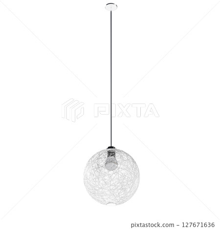 chandelier on the ceiling isolated on transparent background, hanging lamp, pendant light, 3D illustration, cg render 127671636