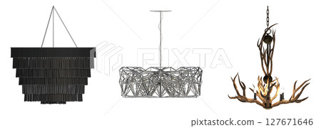 chandelier on the ceiling isolated on transparent background, hanging lamp, pendant light, 3D illustration, cg render chandelier on the ceiling isolated on transparent background, hanging lamp, pendant light, 3D illustration, cg render 127671646