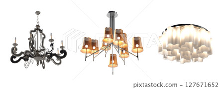 chandelier on the ceiling isolated on transparent background, hanging lamp, pendant light, 3D illustration, cg render chandelier on the ceiling isolated on transparent background, hanging lamp, pendant light, 3D illustration, cg render 127671652