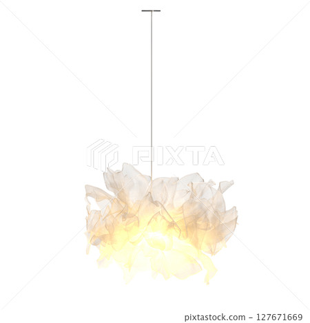 chandelier on the ceiling isolated on transparent background, hanging lamp, pendant light, 3D illustration, cg render 127671669