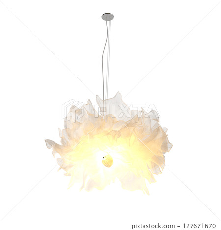 chandelier on the ceiling isolated on transparent background, hanging lamp, pendant light, 3D illustration, cg render 127671670