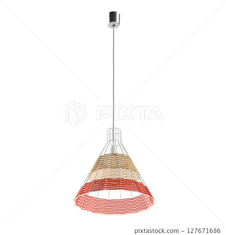 chandelier on the ceiling isolated on transparent background, hanging lamp, pendant light, 3D illustration, cg render 127671686