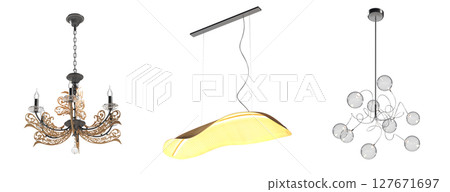 chandelier on the ceiling isolated on transparent background, hanging lamp, pendant light, 3D illustration, cg render chandelier on the ceiling isolated on transparent background, hanging lamp, pendant light, 3D illustration, cg render 127671697