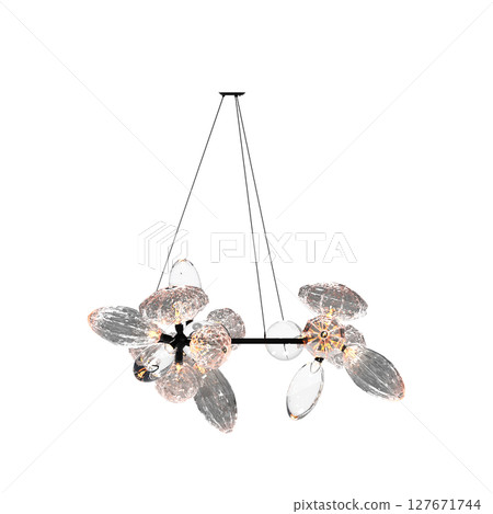 chandelier on the ceiling isolated on transparent background, hanging lamp, pendant light, 3D illustration, cg render chandelier on the ceiling isolated on transparent background, hanging lamp, pendant light, 3D illustration, cg render 127671744