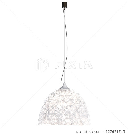 chandelier on the ceiling isolated on transparent background, hanging lamp, pendant light, 3D illustration, cg render 127671745
