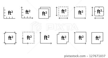 Square feet measurement icon with FT2 symbol. Outline vector representing home, apartment, or real estate area in imperial units Square feet measurement icon with FT2 symbol. Outline vector representing home, apartment, or real estate area in imperial units 127671837