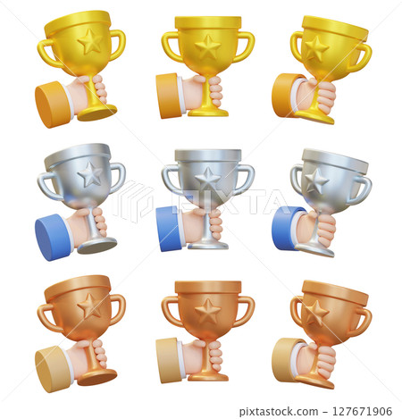 hand holding the trophy 3D graphic hand holding the trophy 3D graphic 127671906