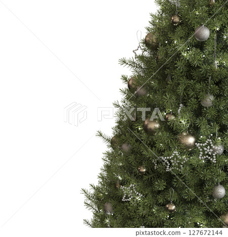Christmas tree with decorations, isolate on a transparent background, 3d illustration, cg render 127672144
