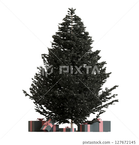 Christmas tree with decorations, isolate on a transparent background, 3d illustration, cg render 127672145