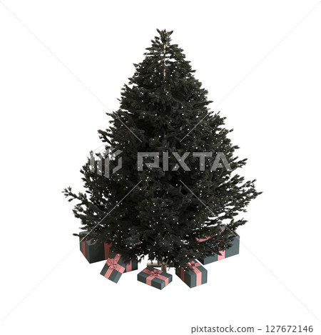 Christmas tree with decorations, isolate on a transparent background, 3d illustration, cg render 127672146
