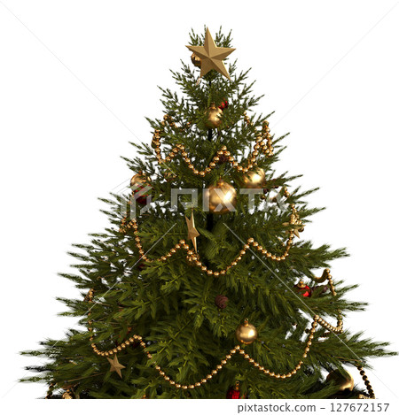 Christmas tree with decorations, isolate on a transparent background, 3d illustration, cg render 127672157