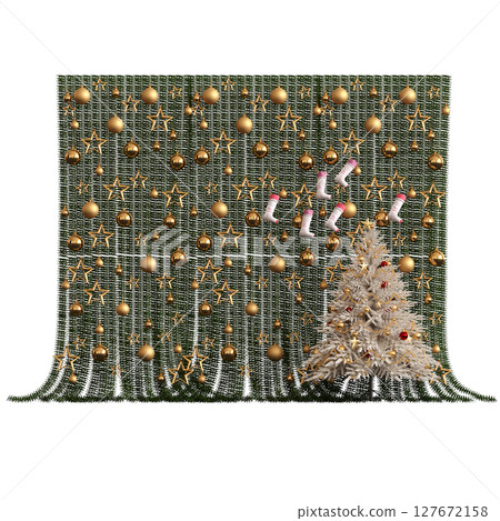Christmas tree with decorations, isolate on a transparent background, 3d illustration, cg render 127672158