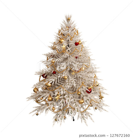 Christmas tree with decorations, isolate on a transparent background, 3d illustration, cg render 127672160