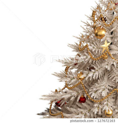 Christmas tree with decorations, isolate on a transparent background, 3d illustration, cg render 127672163