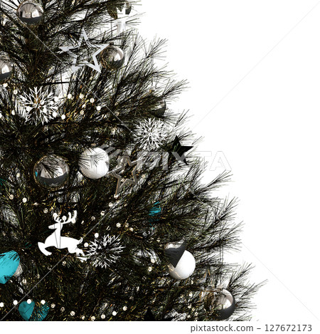 Christmas tree with decorations, isolate on a transparent background, 3d illustration, cg render 127672173