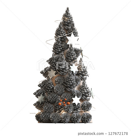 Christmas tree with decorations, isolate on a transparent background, 3d illustration, cg render Christmas tree with decorations, isolate on a transparent background, 3d illustration, cg render 127672178