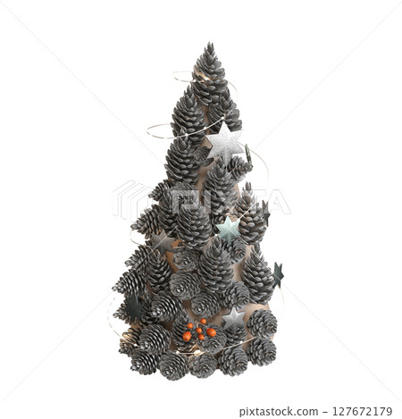 Christmas tree with decorations, isolate on a transparent background, 3d illustration, cg render Christmas tree with decorations, isolate on a transparent background, 3d illustration, cg render 127672179