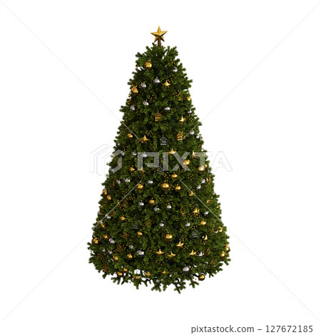 Christmas tree with decorations, isolate on a transparent background, 3d illustration, cg render 127672185
