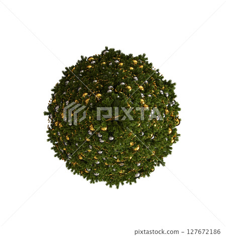 Christmas tree with decorations, isolate on a transparent background, 3d illustration, cg render 127672186