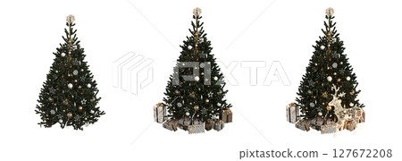 Christmas tree with decorations, isolate on a transparent background, 3d illustration, cg render 127672208